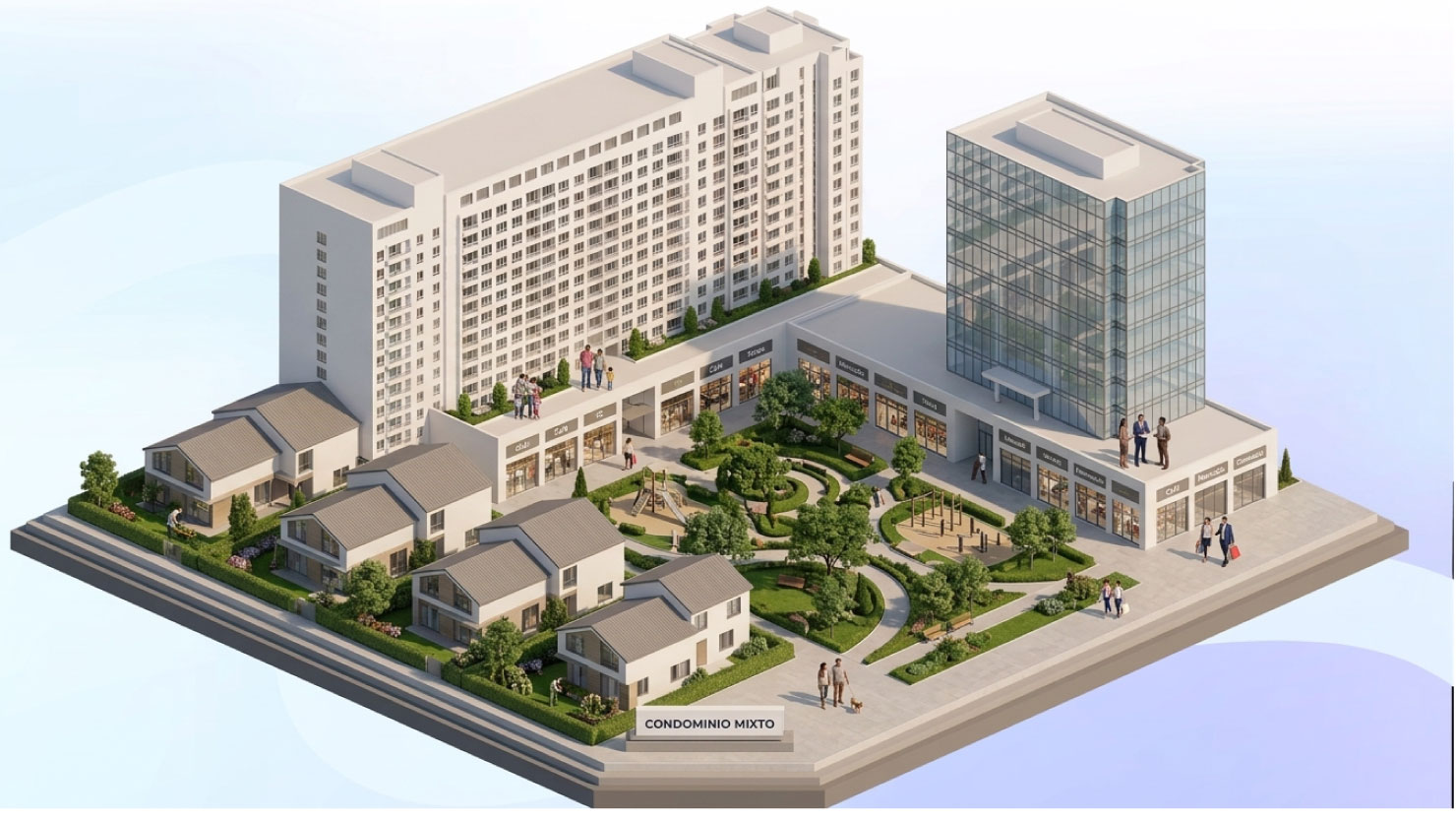 Condominio mixto: desarrollo que combina edificios, casas y locales comerciales