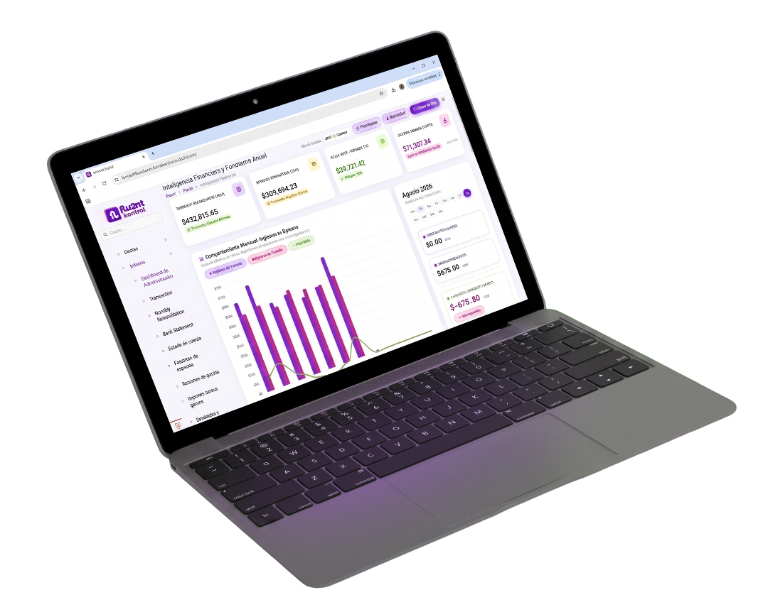 Flu3nt Kontrol — dashboard financiero en laptop
