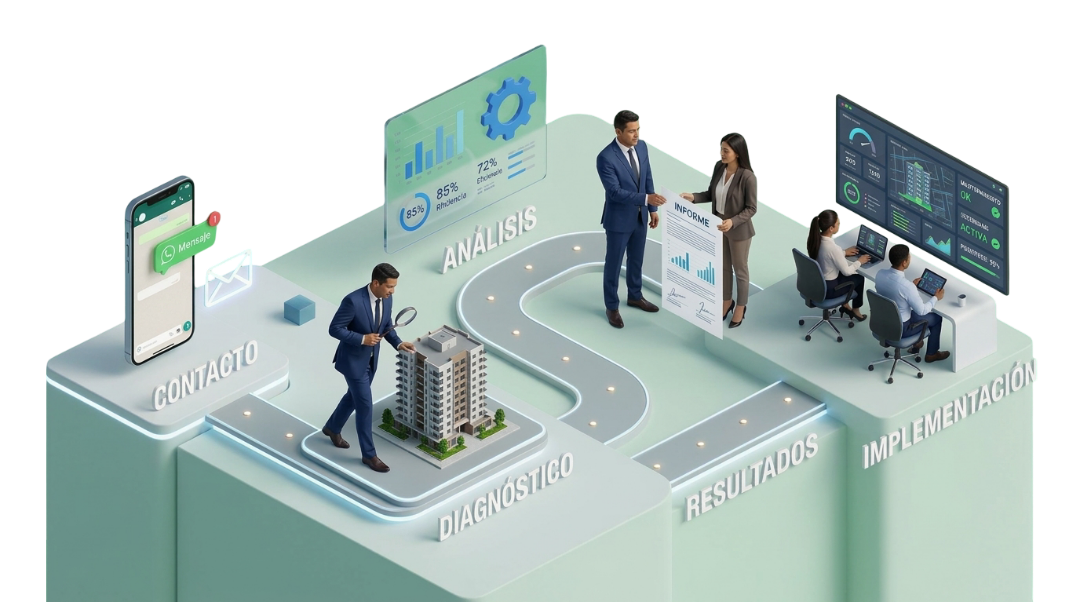 Proceso de trabajo de RACHER para el diagnóstico de un condominio